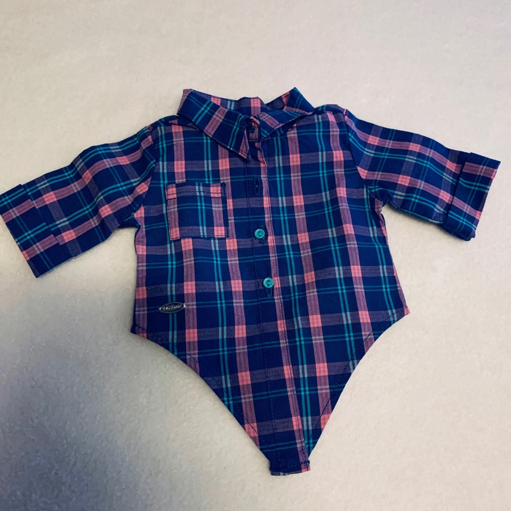 American Girl Doll Truly Me 18" Blue Pink Pretty Plaid Outfit Shirt Top Logo Tag